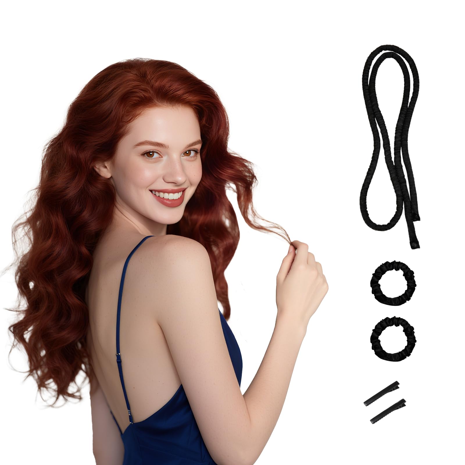 MOODKEY Heatless Curling Rod Set, 59inch Heatless Curl Headband for Overnight Curls with 2Pcs Scrunchies and 2Pcs Clip