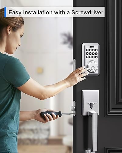 Miniatura 8 de Juego de cerradura de puerta de entrada sin llave, juego de manijas de cerradura de puerta delantera, cerrojo de seguridad con teclado electrónico