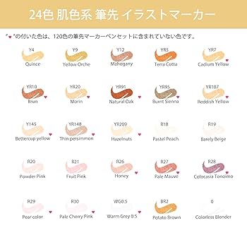 Amazon | Ohuhu マーカーペン 筆タイプ 24色 肌色系 プロ愛用