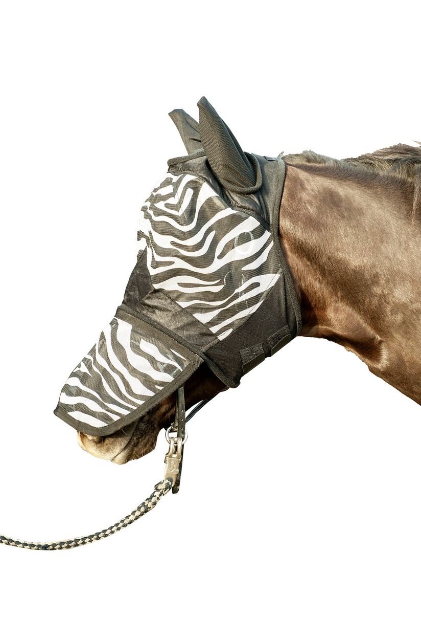 Hkm 52691291.0650 fly protection mask with nose protection, Zebra white/black pattern - Size Full Horse