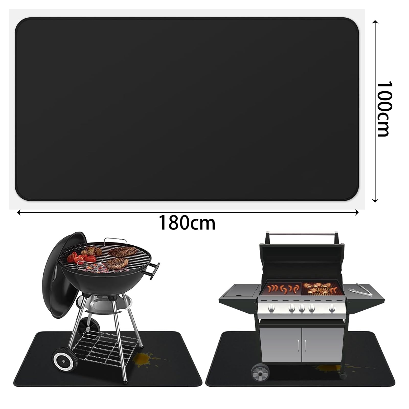 Tapis de cheminée ignifuge - 100 x 180 cm - Protection du sol pour poêle à bois - Ignifuge - 1800 °F - Tapis de barbecue pour barbecue à gaz - Barbecue au charbon de bois