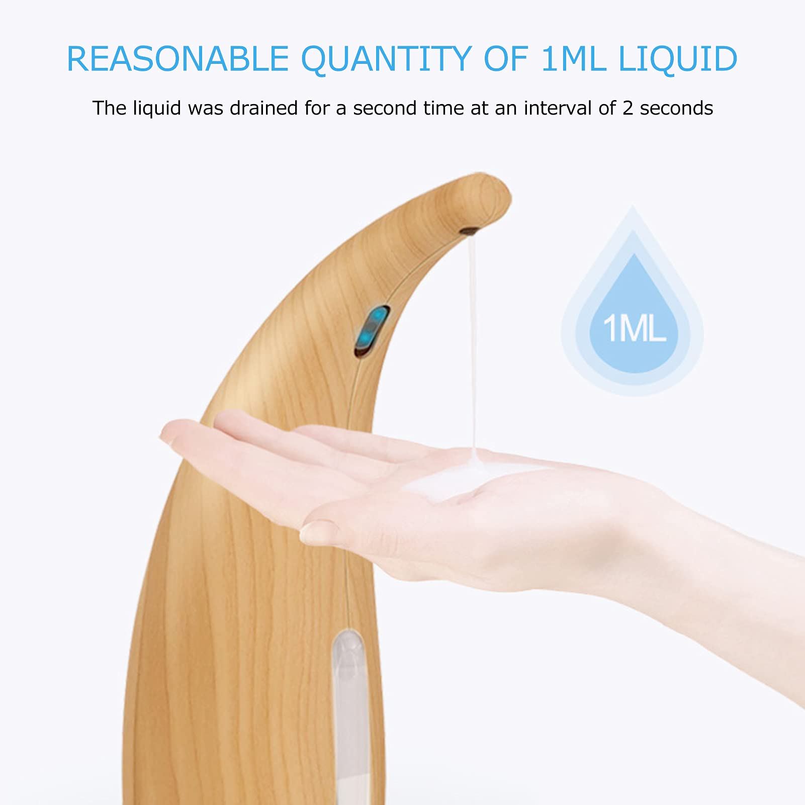 Dispensador de jabón de Madera Dispensador de jabón automático de jabón no automático Grano de Madera Ligera para Restaurante de Hotel de baño de Cocina (no enviado con batería)