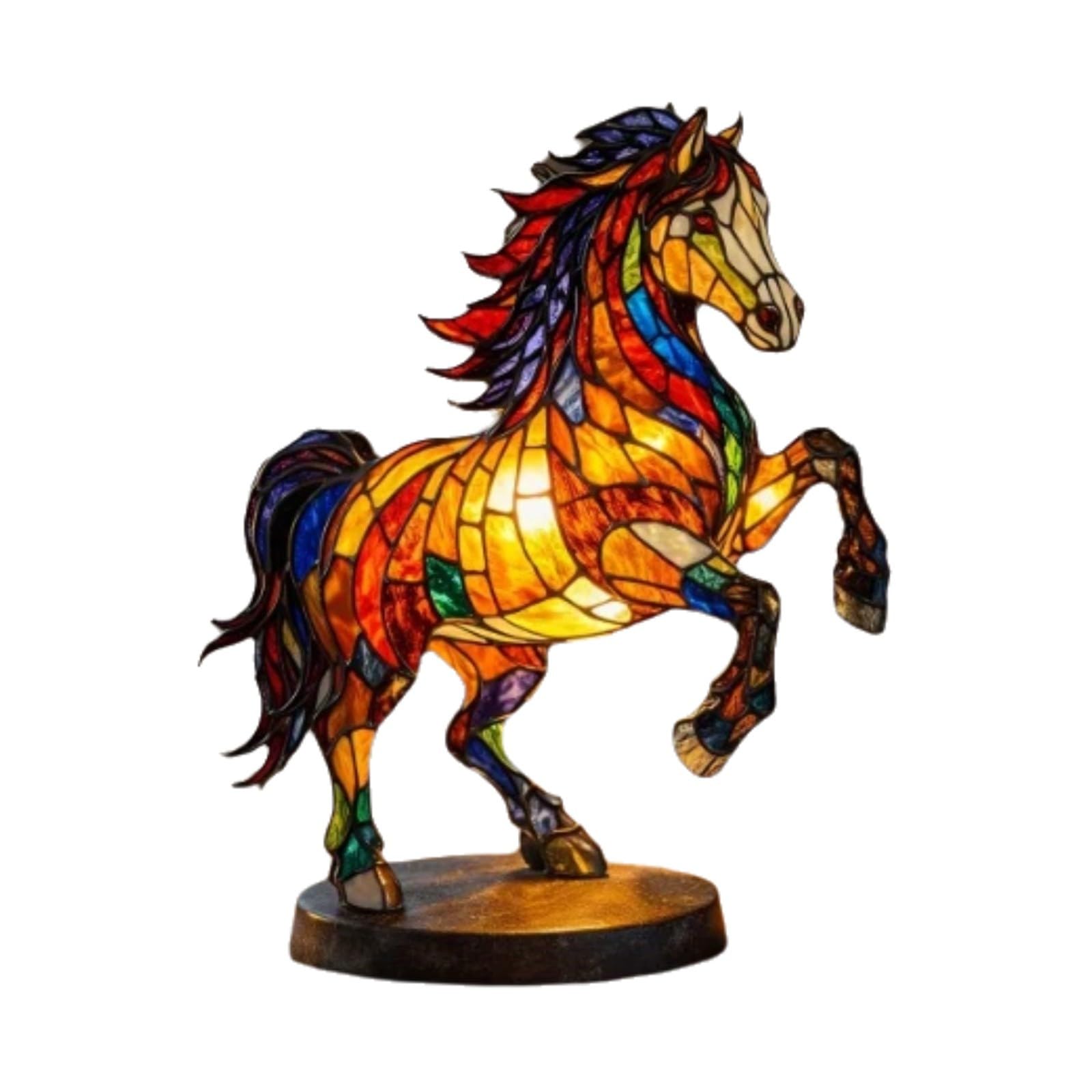 Stained Glass Lamp, Horse Highland Cow Lamp, Decorative Resin LED Night Light for Pet Lovers, USB Vintage 3D Table Lamp Cozy Glow for Desk & Mantel, Fun Gift for Friends Families (Brown-Horse)
