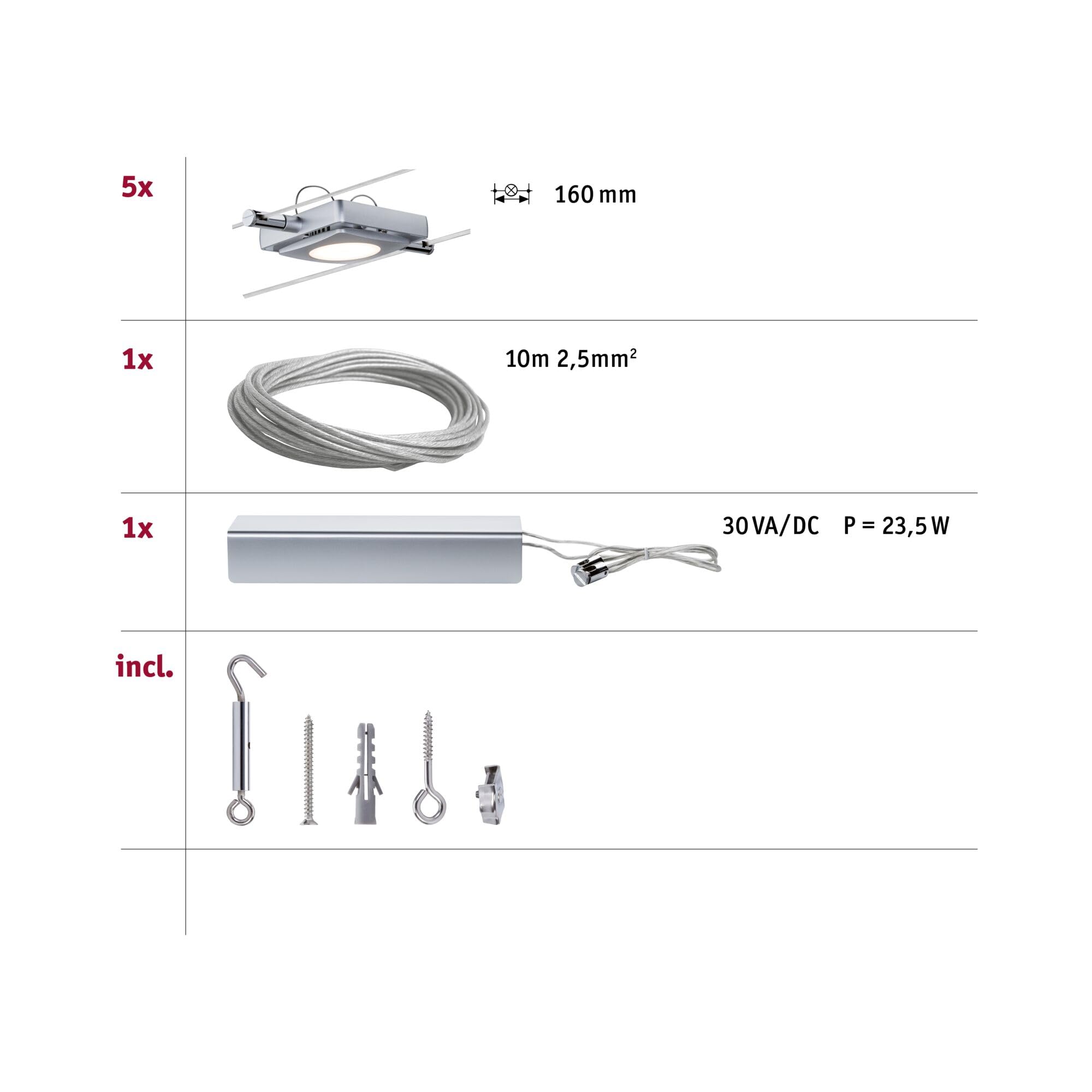 Paulmann 941.08 Seilsystem, Integriert, silber