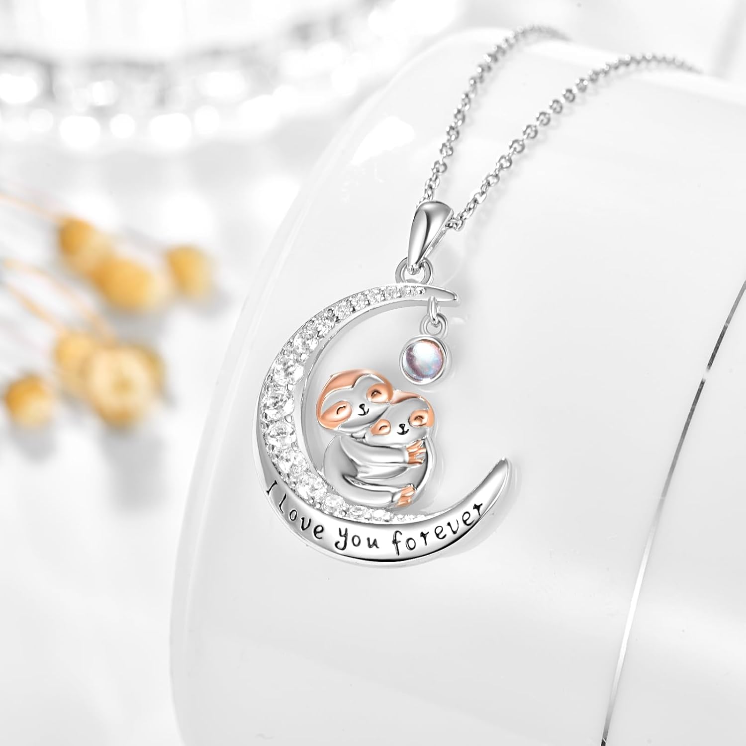 KINGWHYTE Penguin/Sloth/Tree of Life Necklace 925 Sterling Silver Moon Pendant Cute Animal Jewelry Birthday Gifts for Men Women - Image 4