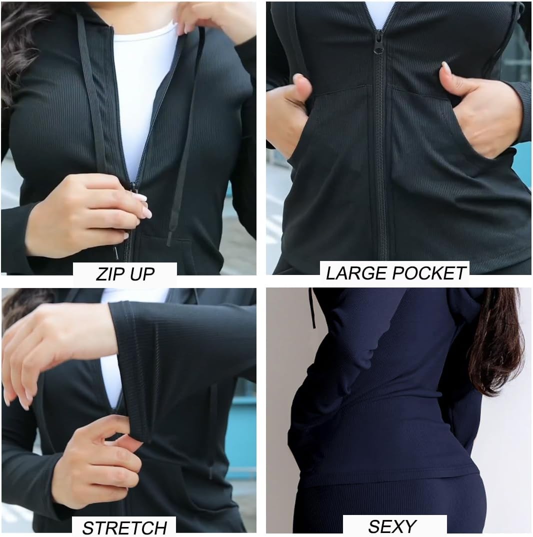 YeGine Women 2 Piece Outfits Long Sleeve Tracksuit Bodycon Matching Sets Hoodie Jacket Jogging Suit - Image 4