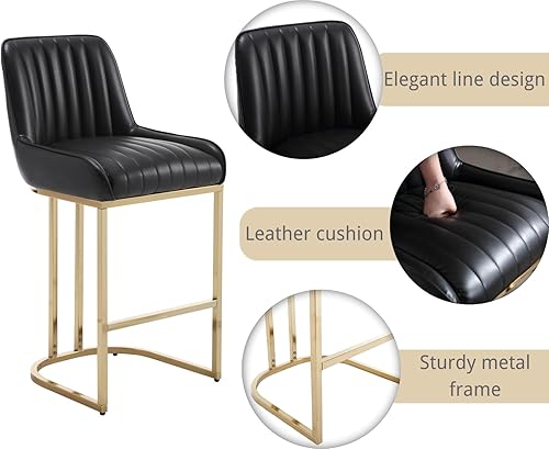 Miniatura 10 de EALSON Taburetes de bar modernos de altura de mostrador, juego de 2 cómodos taburetes de bar tapizados de lino con respaldo y base de metal,