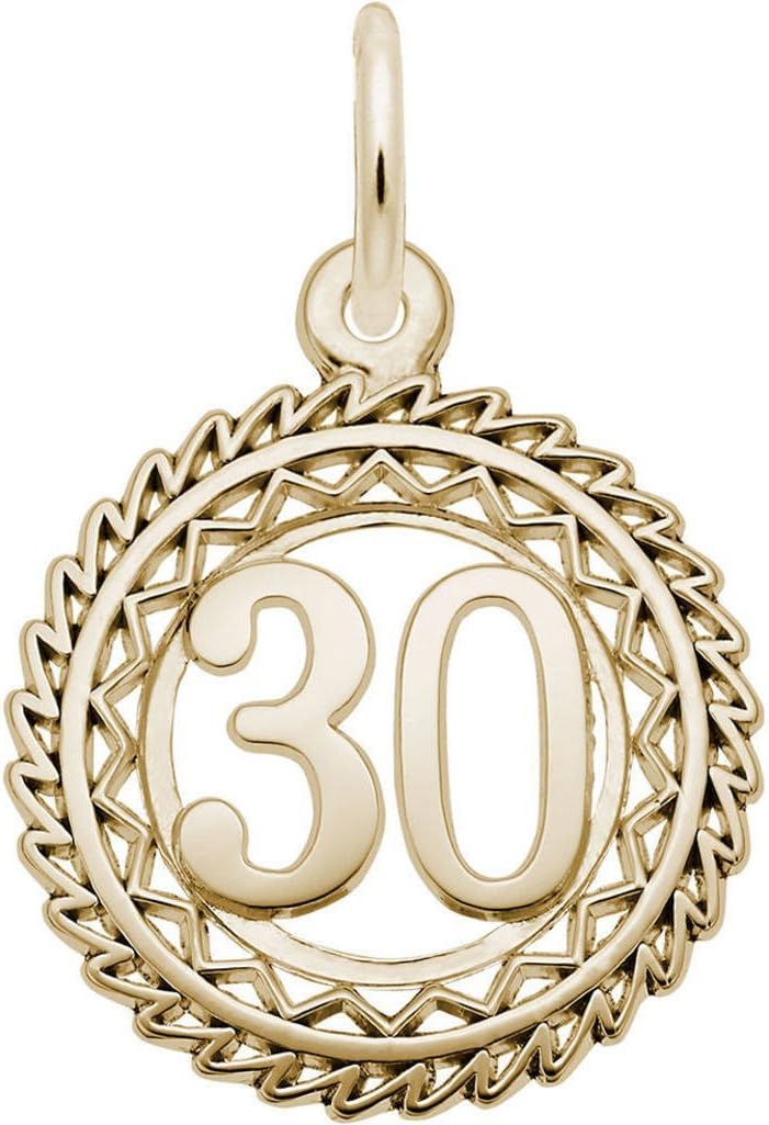 Cutout Number 30 w/Wavy Frame Charm (Choose Metal) by Rembrandt