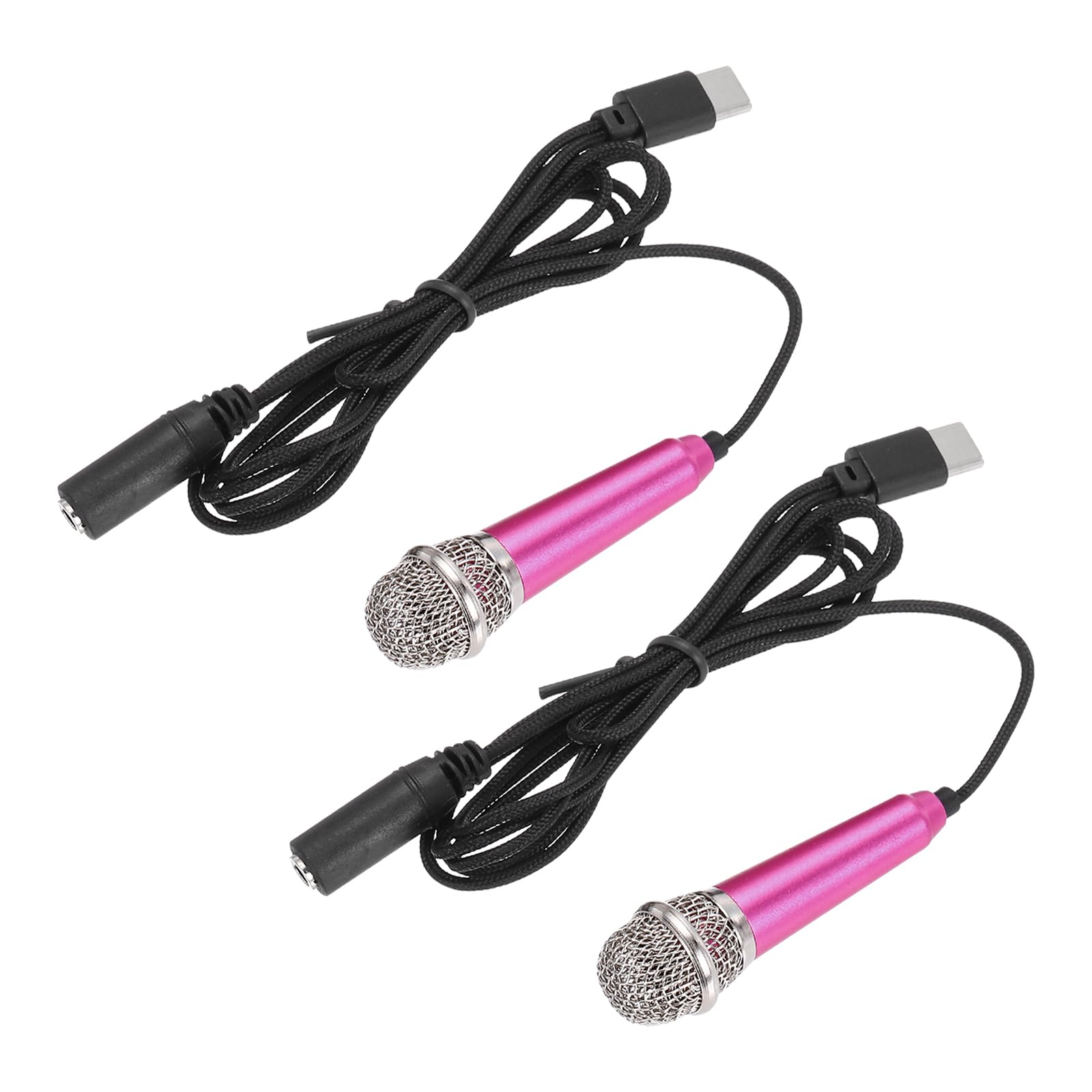 MECCANIXITY 2 Pcs Mini Microphone, Mini Mic Tiny Microphone Phone Type C Mic Small Microphone for Record Phone Voice, Hot Pink