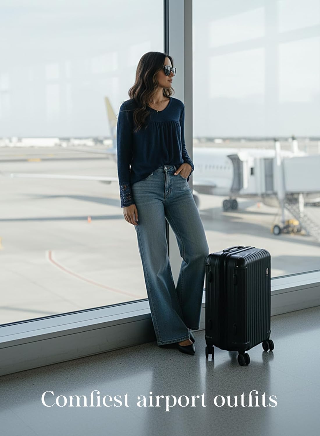 Dokotoo Women's Tops Casual V Neck Long Sleeve Waffle Knit Textured Lace Hollow Out Shirts Loose Tunic Tops Blouses - Image 6