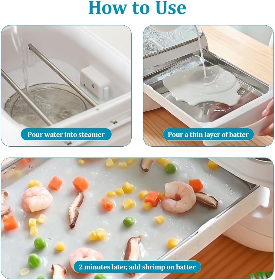 Rice Noodle Roll Steamer Machine, Cantonese Cheung Fun Maker,Electric Steam Appliance with Timer for Fish, Eggs, Vegetables, Rice Roll