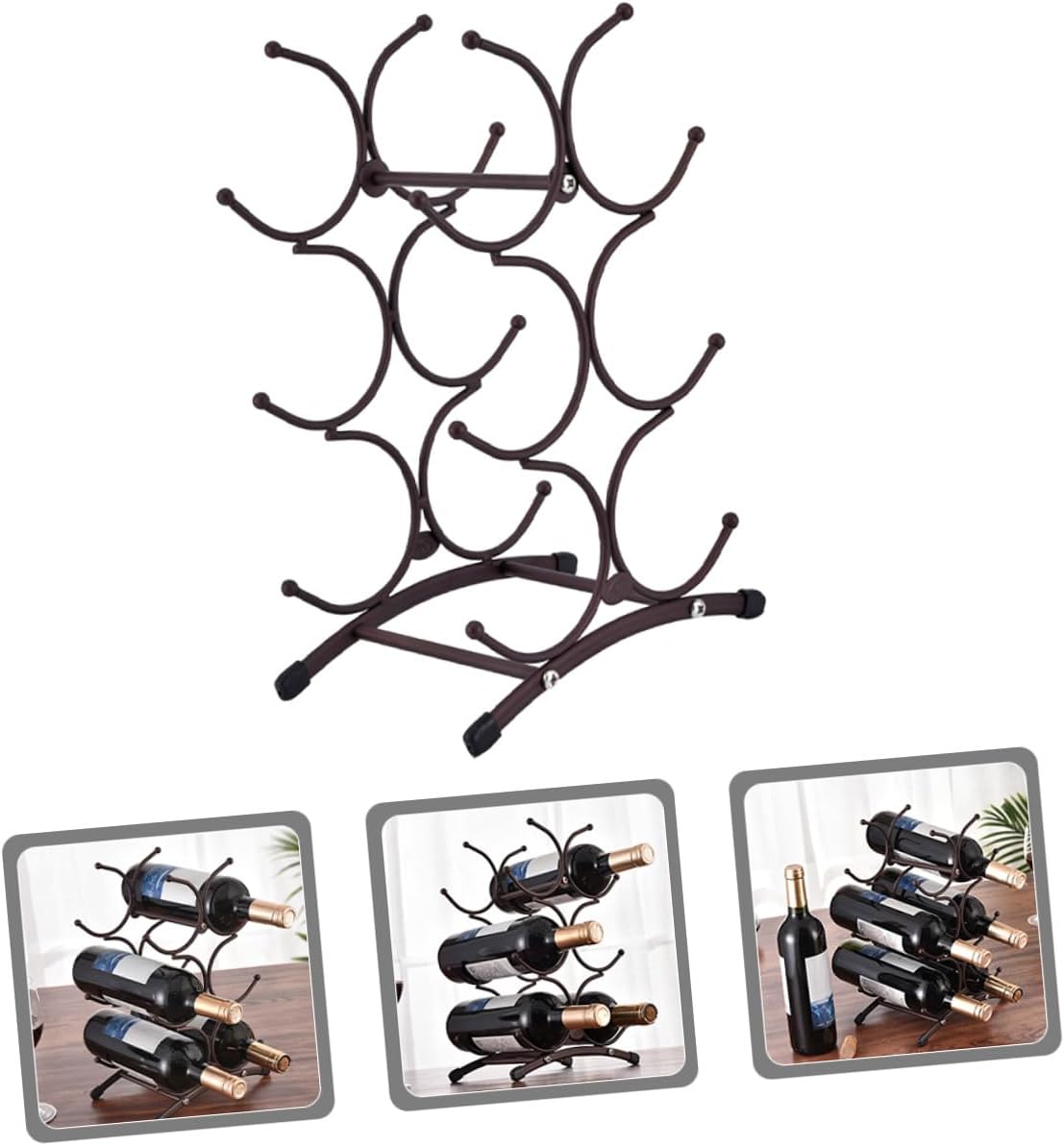 Detachable Iron Wine Bottle Holder Vintage Style Six-Bottle Wine Rack with Hollow Design in Antique Copper for Home Dining Room Countertop Storage