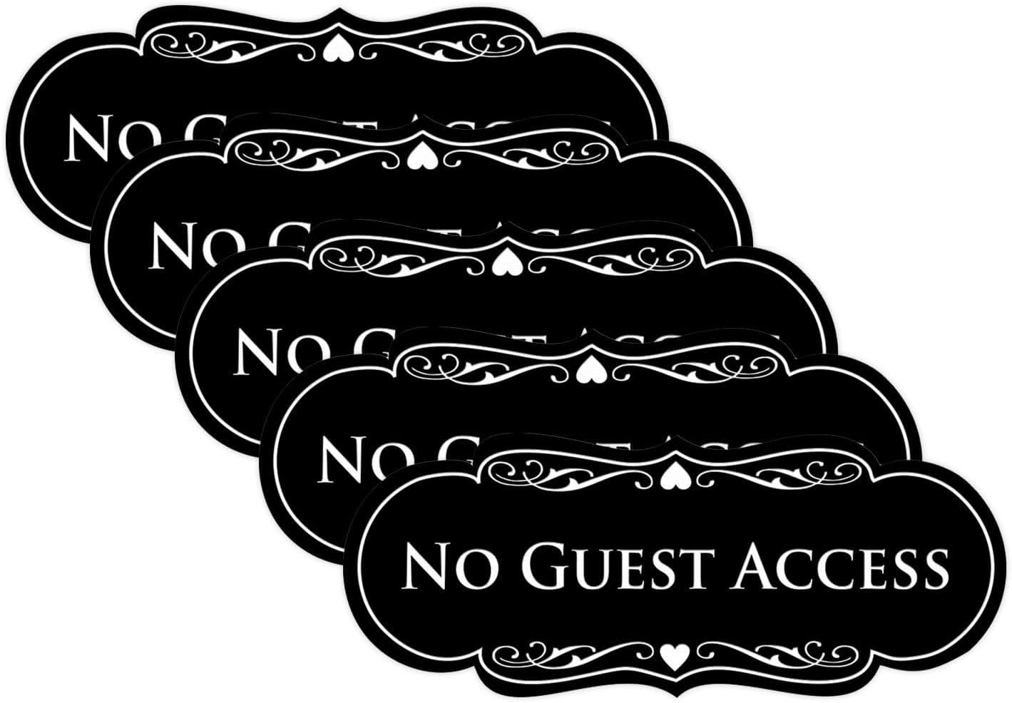 All Quality Designer No Guest Access Wall or Door Sign - Black - Large (5 Pack)