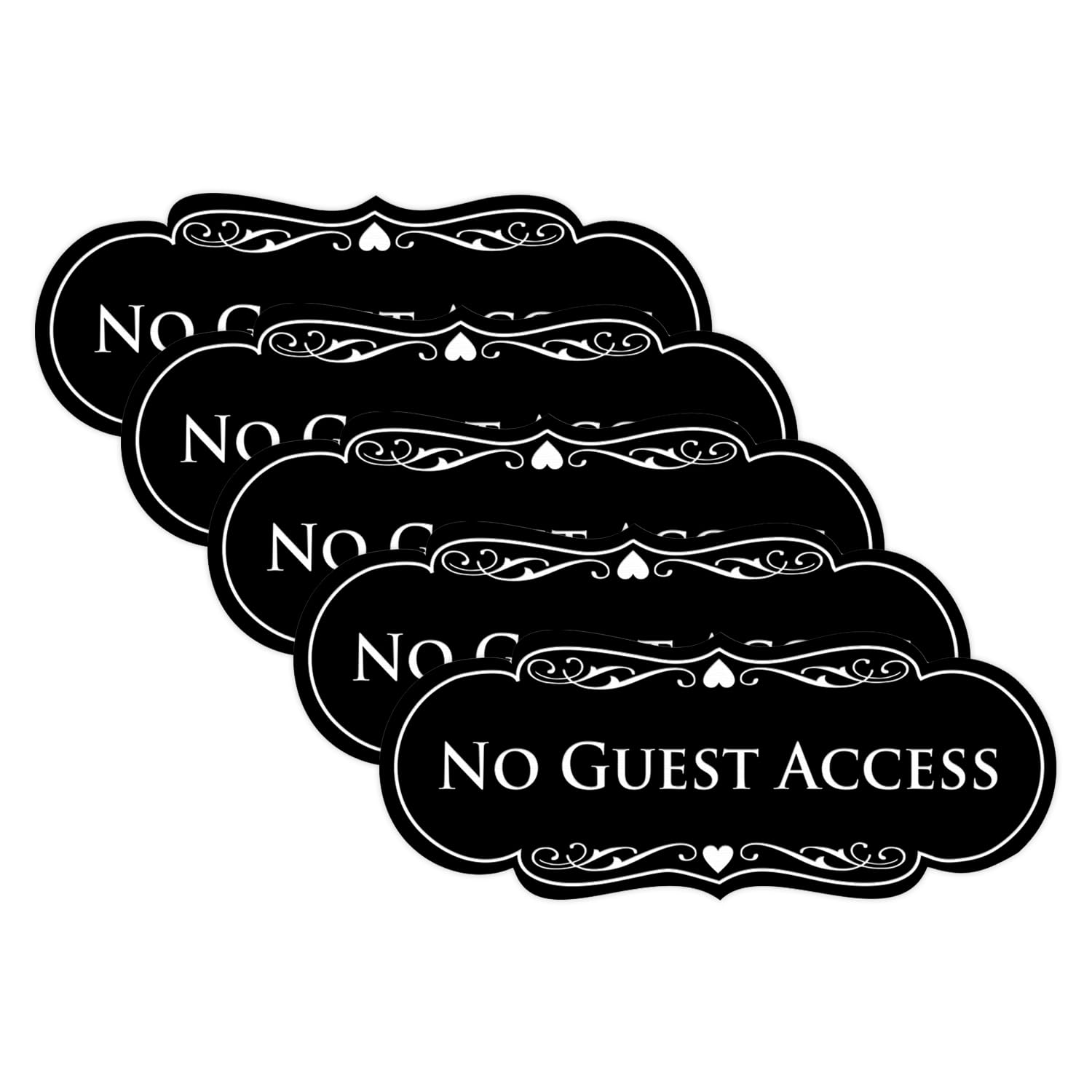 All Quality Designer No Guest Access Wall or Door Sign - Black - Small (5 Pack)