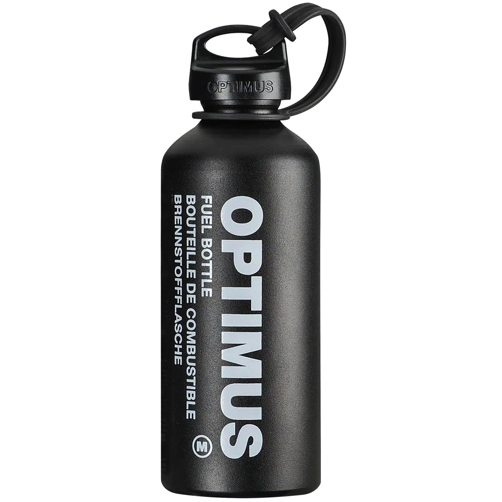 Optimus M 8021021 Bouteille de combustible uniquement sans combustible, avec couvercle de fermeture de sécurité enfant et boucle de sécurité, volume : 0,6 l, couleur : noir