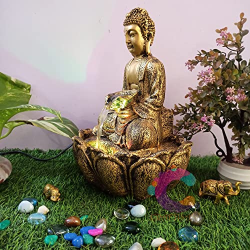 Image of Decorative Water Fountain for Home Decor, Office, Indoor & Outdoor, Garden, Puja Room, Vaastu, Reception, Spa, Gifting. (Antique Golden Lotus Budhha)