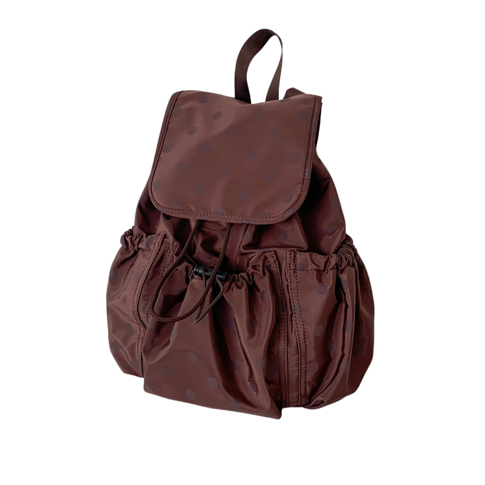 Little Dot Mochila Nylon Ligera Cordón Lunares Escolar Diaria(Café)