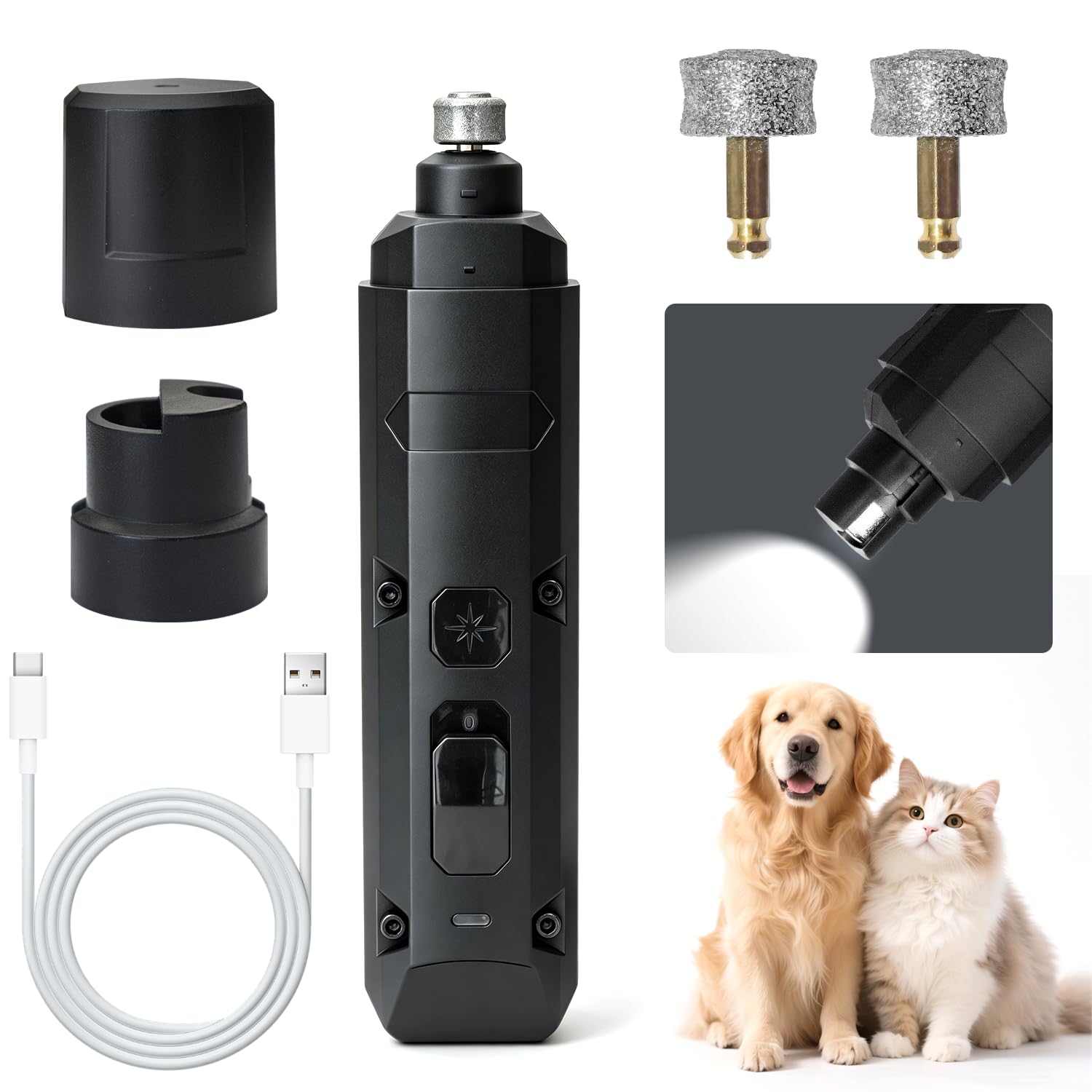 Broyeur à ongles pour chien, tondeuse à ongles portable pour chiens, outil de toilettage électrique silencieux