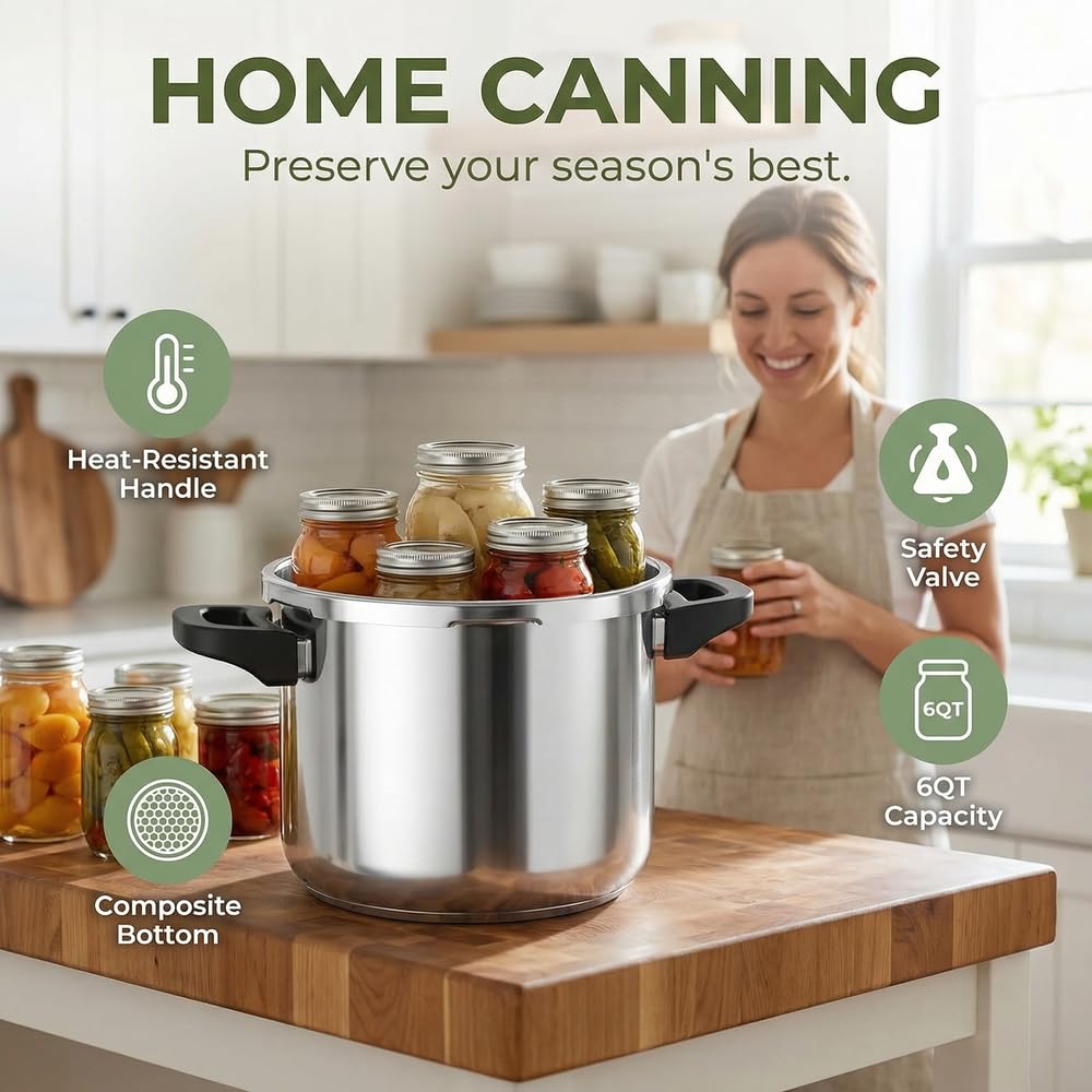 Pentola a pressione 4 in 1 in acciaio inox 304 da 12 l, a prova di esplosione, impostazioni 3 psi, con serratura a pressione con una sola mano e coperchio in vetro per vaporiera inclusi, compatibile