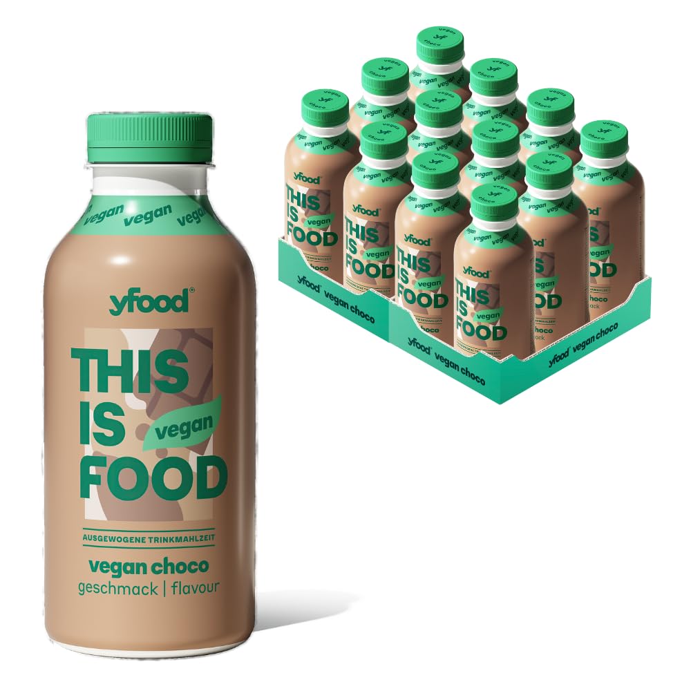 yfood vegan choco, pasto pronto da bere, THIS IS FOOD drink, 26 g di proteine, 26 vitamine e minerali, frullati vegani (12 x 500 ml)