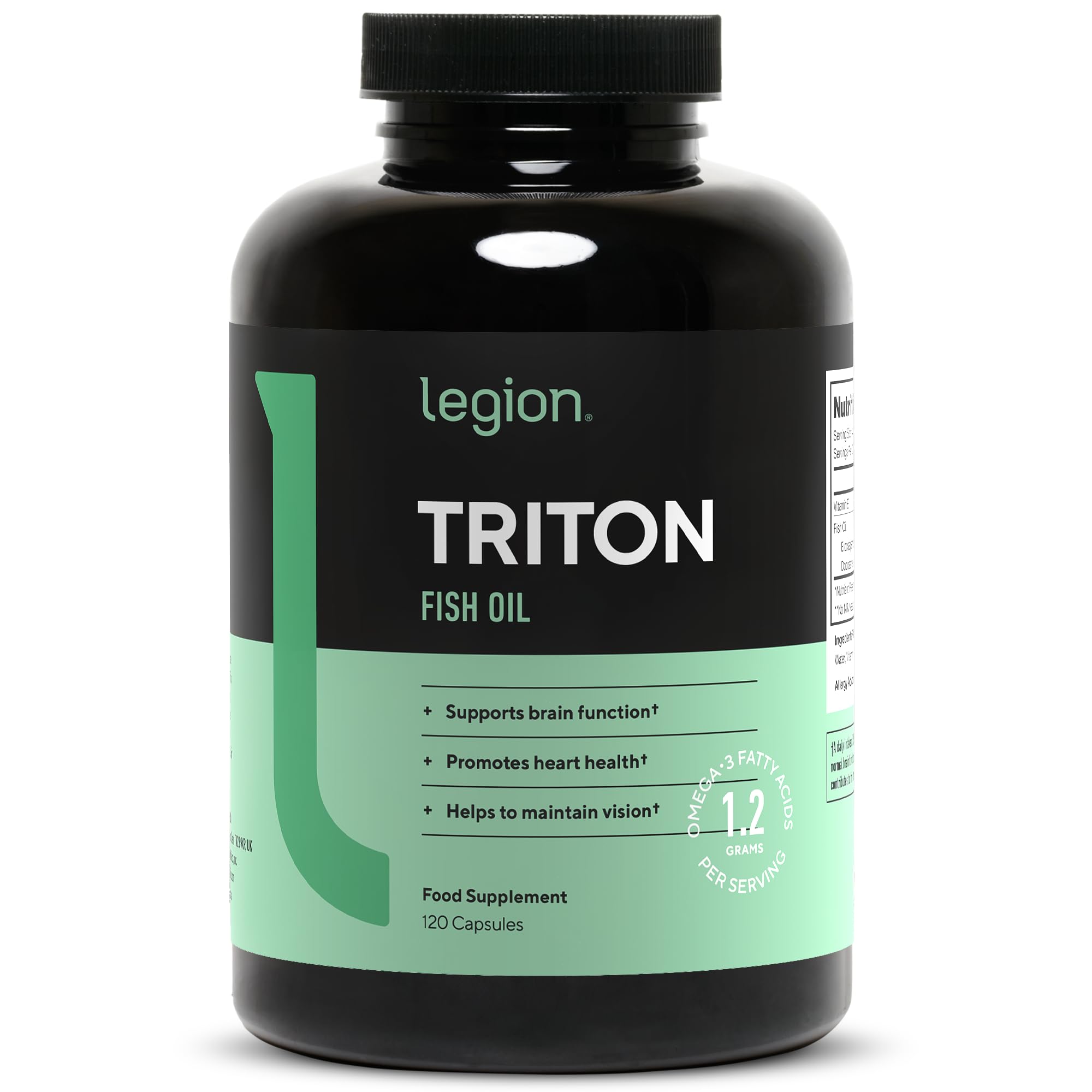 Legion Athletics Triton Fish Oil Capsules - Triple Strength Omega 3 Essential Fatty Acids with Vitamin E & Lemon Oil for Maximum Absorption, Freshness & Purity - 2400mg EPA & DHA Per Serving, 60 Svgs