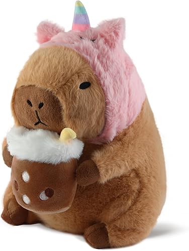 Capybara - Almohada de peluche Kawaii suave con capucha de unicornio, lindo regalo de peluche de Capibara para niños, niñas, niños, cumpleaños, San