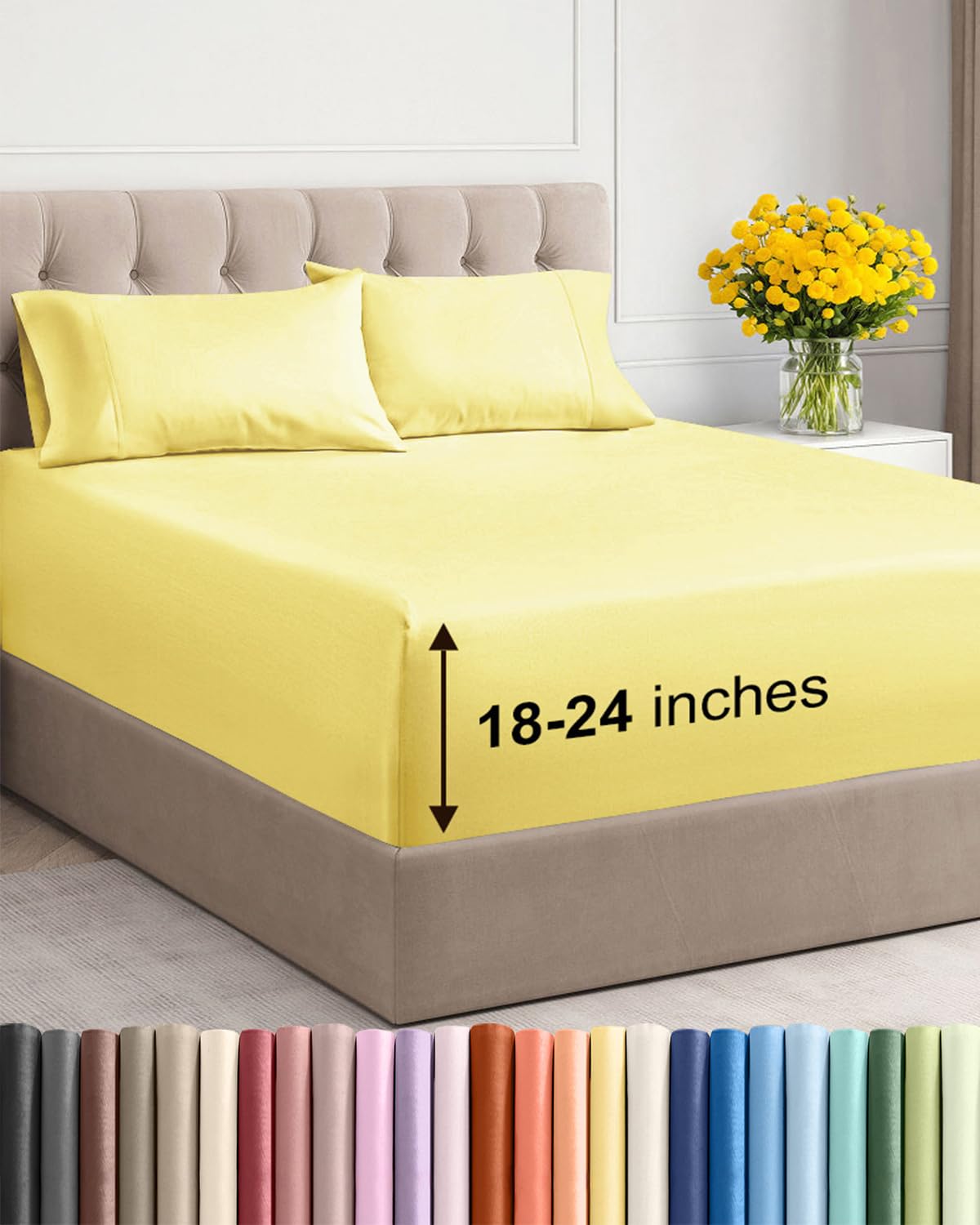 CGK Extra Deep Twin Sheet Set - 4pc Cooling Sheets - Yellow