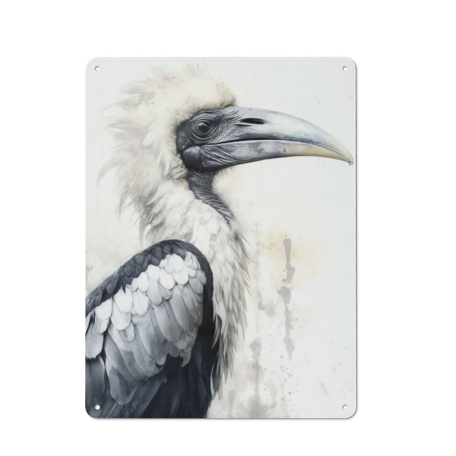 Junmoney Hornbill Beauty Watercolor Metal Wall Sign 40X30cm Featuring For Living Room Wall, For Decorating Living Rooms And Feature Walls