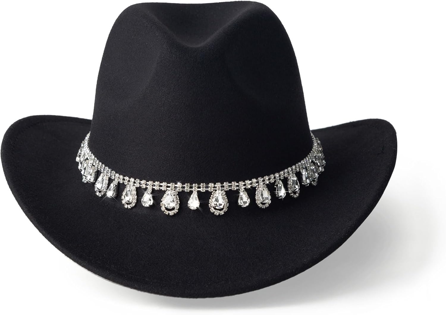 Glitter Rhinestones Cowboy Hats for Women Wide Brim Felt Western Cowgirl Hat with Bling Diamond Band - Image 2