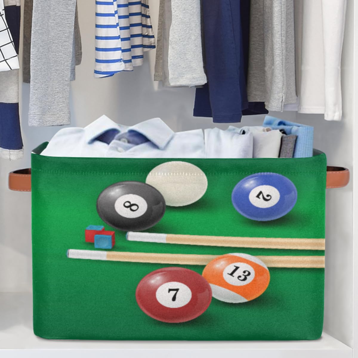 Juego de 2 cajas de almacenamiento grandes para mesa de billar, plegable, de tela, cesta de almacenamiento para dormitorio, 26 L, organizador de juguetes y ropa
