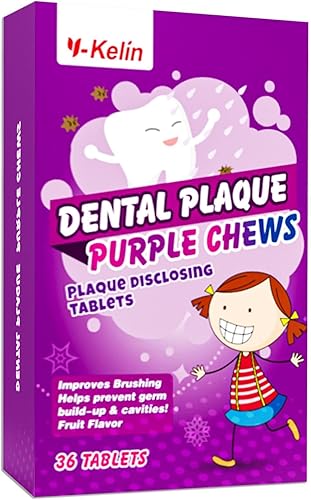 Y-Kelin 36 tabletas indicadoras de placa dental, tabletas reveladoras de placa dental para niños o adultos, desarrollan buenos hábitos de cepillado