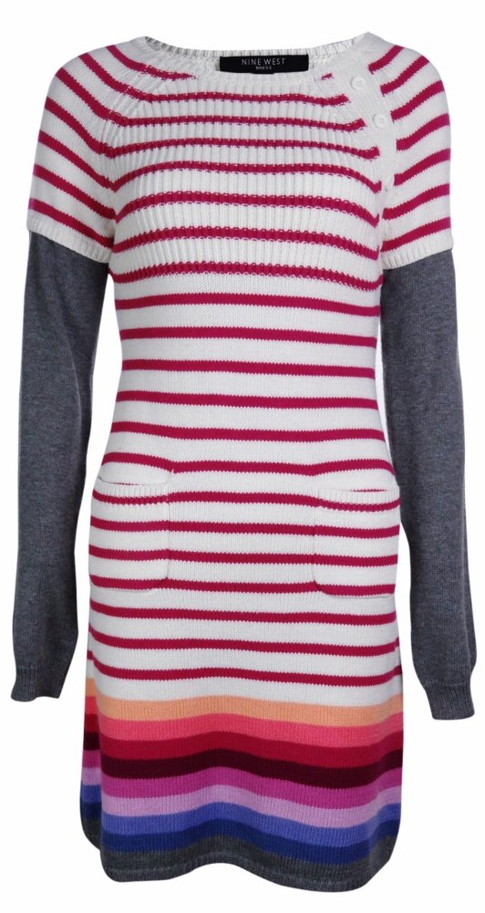 Nine West Women's Casual Striped Sweater Dress (X-Small, Wisteria)