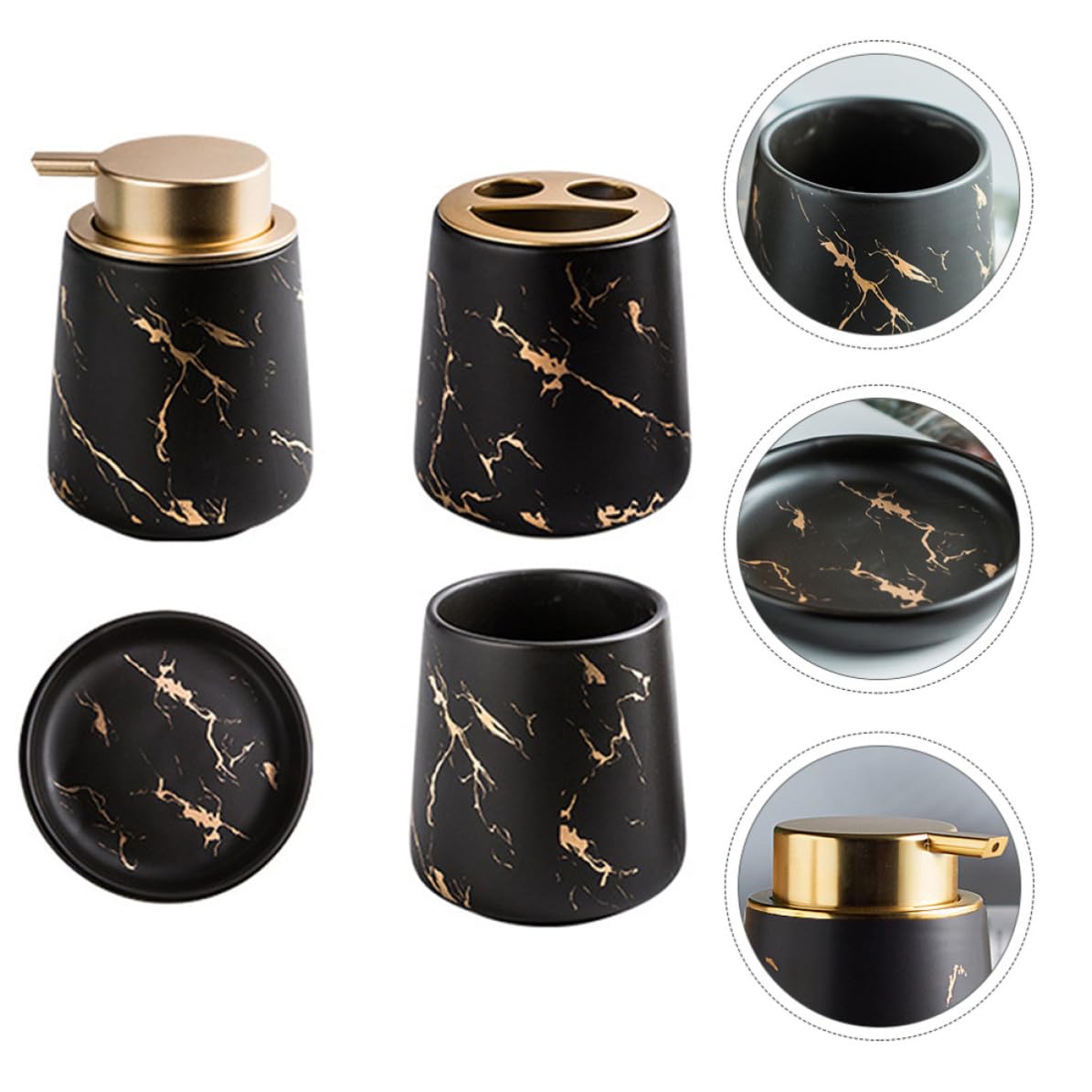 Juego de Lavabo Cerámico Negro Vaso, Soporte y Jabonera