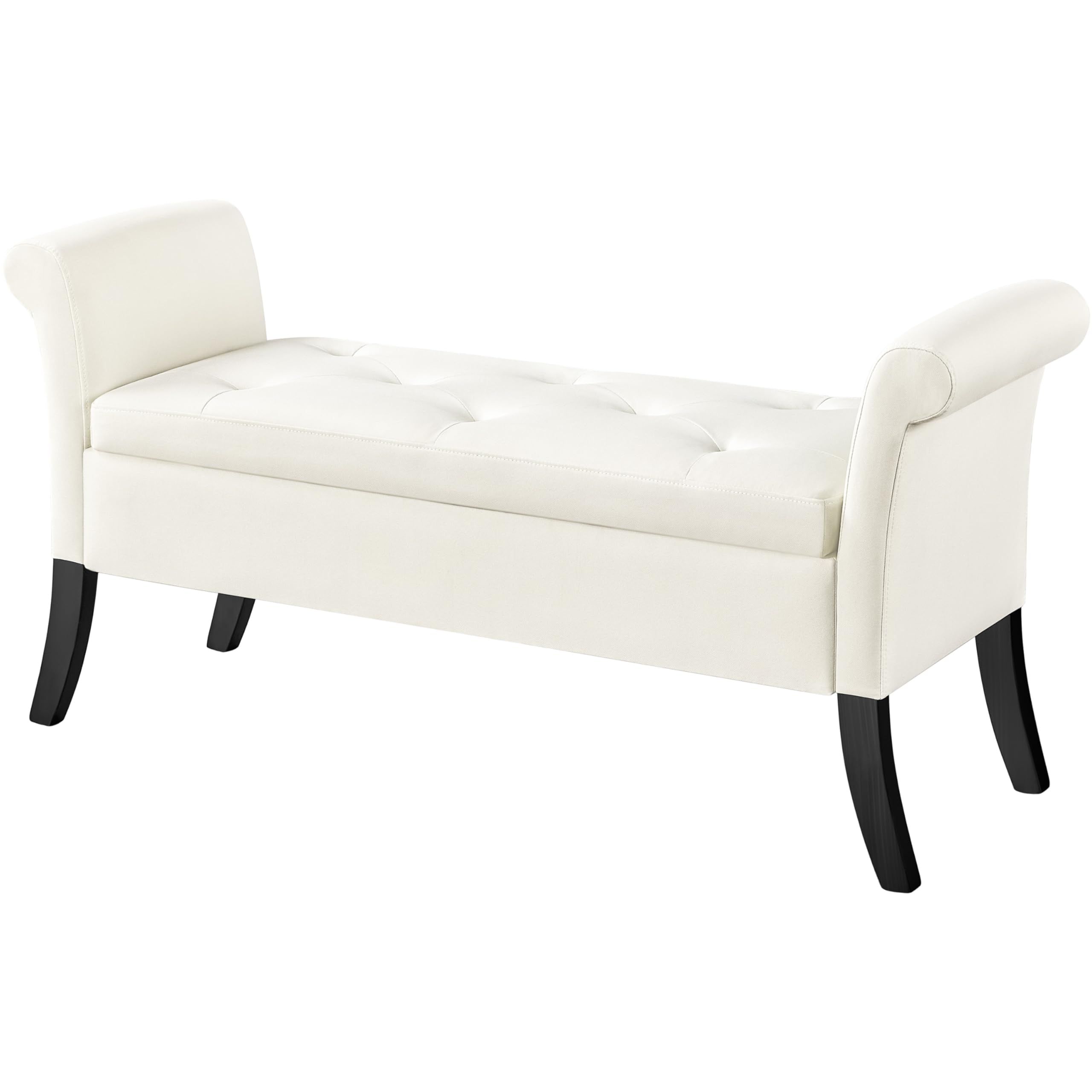 Yaheetech Puff Almacenamiento Banco Descalzadora Almacenaje Otomana con Pata Madera Capacidad de Carga 300 KG para Dormitorio Sala Entrada Pasillo Blanco