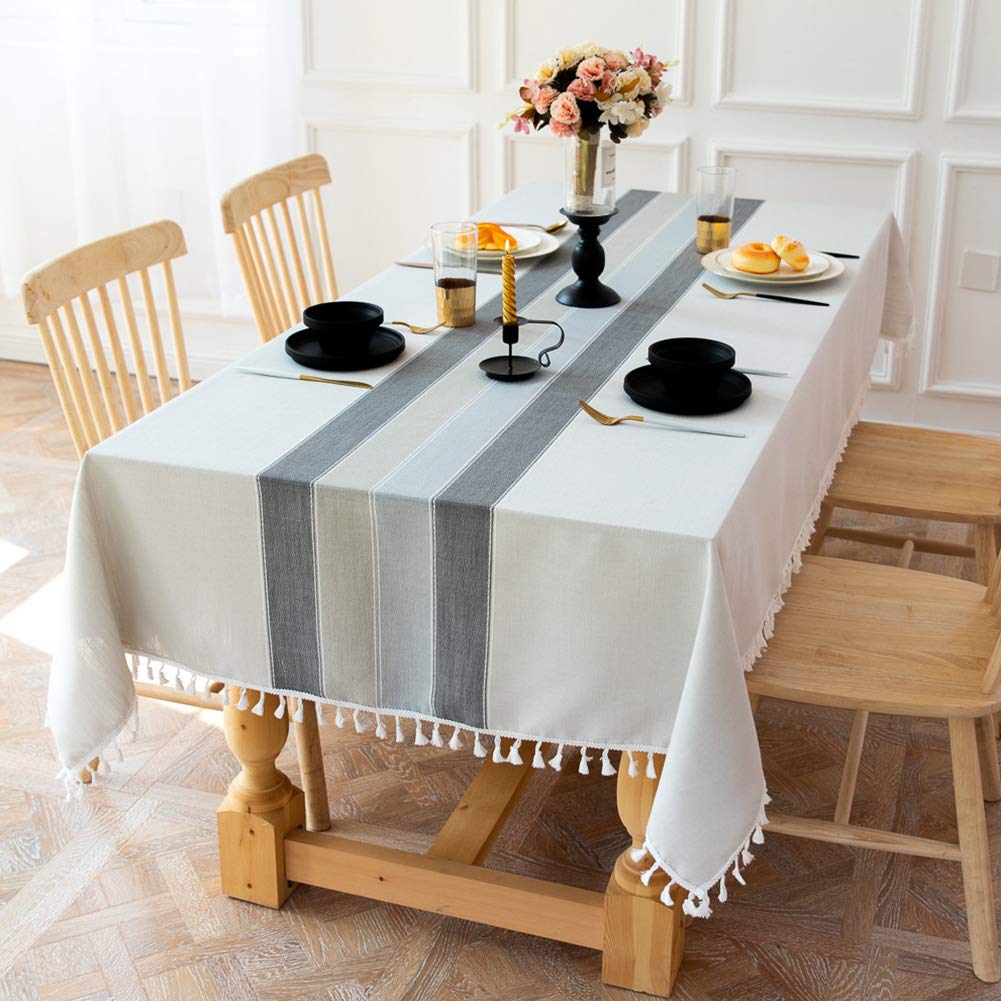 Tablecloth Linen Waterproof Tablecloth Table Cover Rectangular Tablecloth Wrinkle-Free Dust-Proof 55x102 inch(140x260 cm)Gray