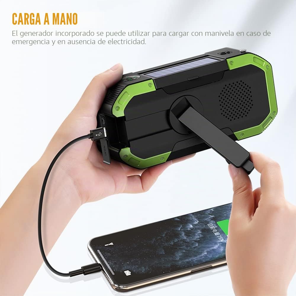 Kavolet Radio solar, portátil, radio Dynamo con AM/FM, 5000 mAh, cargador de batería externa, linterna LED, alarma de emergencia al aire libre, camping y supervivencia