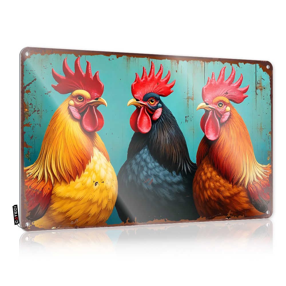 Fzfn Colour Funny Bathroom Decor Funny Vintage Signs Designer | Colorful Roosters: A Vibrant Trio Of Farmyard Friends Aesthetic Dressing Decoration(30X40cm)