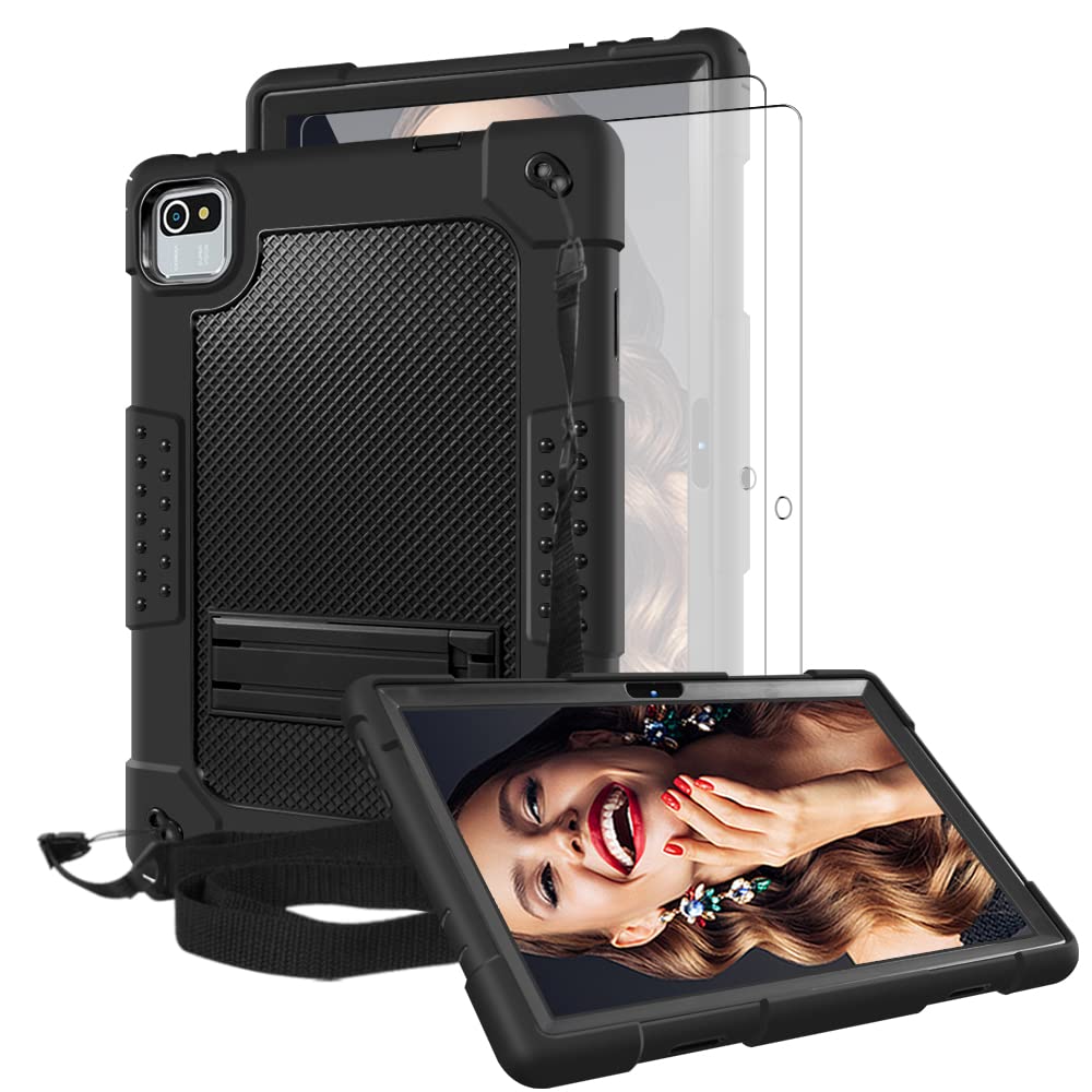 Mignova for Moderness MB1001 10.1 inch Case with Shoulder Strap Sturdy Case and Tempered Glass Screen Protector Film for 10 inch Okaysea ZZB CZZ Velorim Freeski OLEXEX Bestski Tab (Black+Black/2 Pcs)