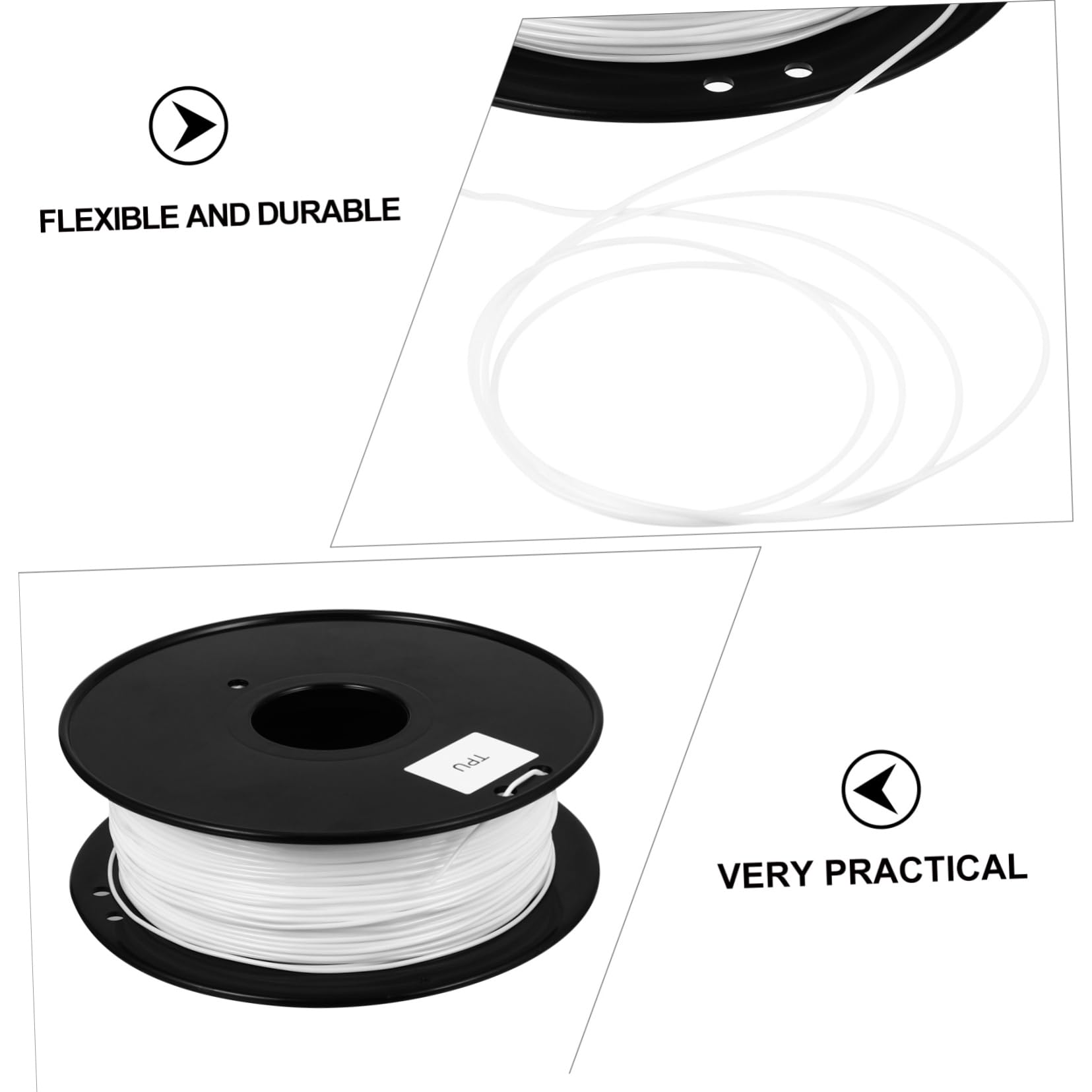 PRETYZOOM Filamento Flexible de Tpu 1.75mm para Impresora 3d, Blanco, 0.8kg, sin Burbujas, Resistente Larga Duración
