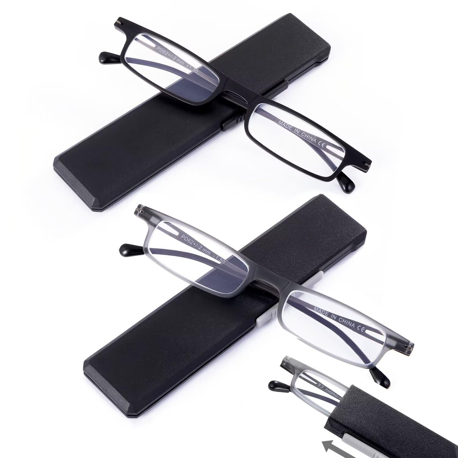 SKYWAY Ultra Dünne Faltbare Lesebrille für Herren Damen, Ultraleicht Blaues Licht Blockierend Kompakte Computerbrille, Metall und TR90 Rahmen Schwarz