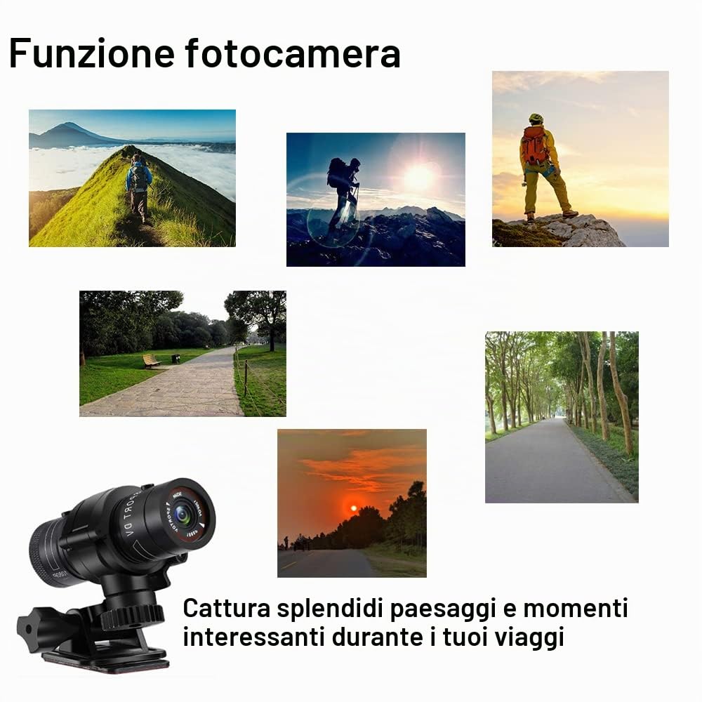 TKMARS Action Cam,Videocamera Casco Moto Mini Fotocamera Bici,1080p Full HD 120° Loop grandangolare Impermeabile Action Cam Registrazione Video e Scatto Fotografico per Sci, Equitazione, ecc