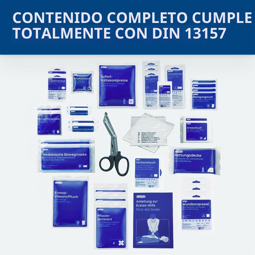 Maletín de primeros auxilios para operaciones con contenido según DIN 13157 en naranja, botiquín relleno y con soporte de pared