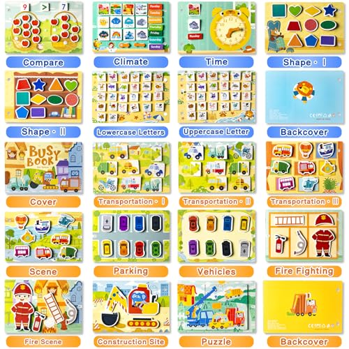 Image of 3 Pack Busy Books for Toddlers, Montessori Quiet Book, Preschool Learning Activities Educational Workbook, Sorting Matching Sticker Fixing, Gifts for Kids Age 3+ (Farm, Vehicle, Weather)