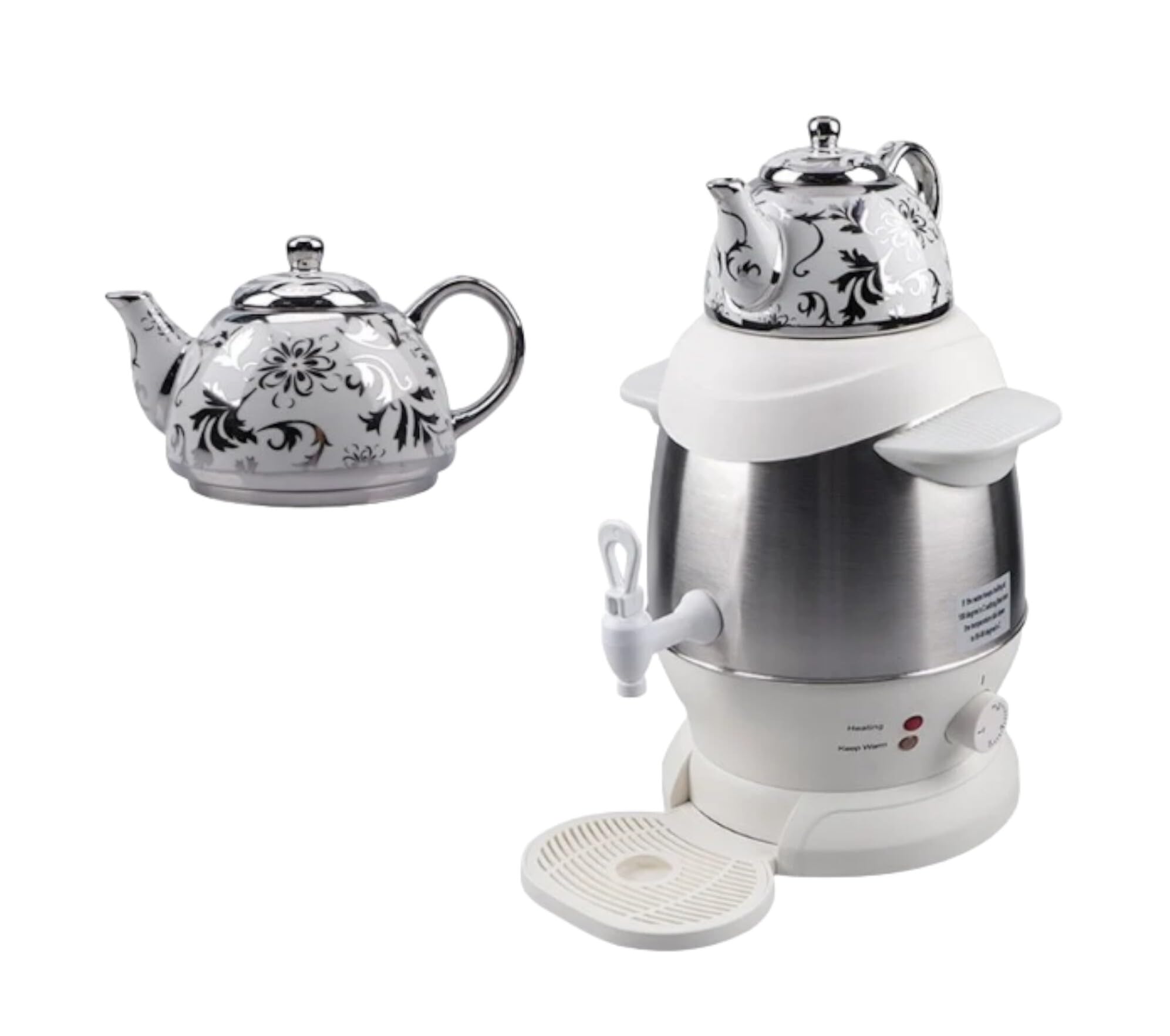 Electric Tea Kettle Samovar And Tea Maker Russian Turkish Kettle SAMOVAR 4 Litre 1350 Watt SK-SH-1068 White