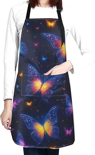 Miniatura 16 de Delantal impermeable con 2 bolsillos, delantales de chef de cocina, baberos para cocinar, hornear, pintura, jardinería, aseo Color-1