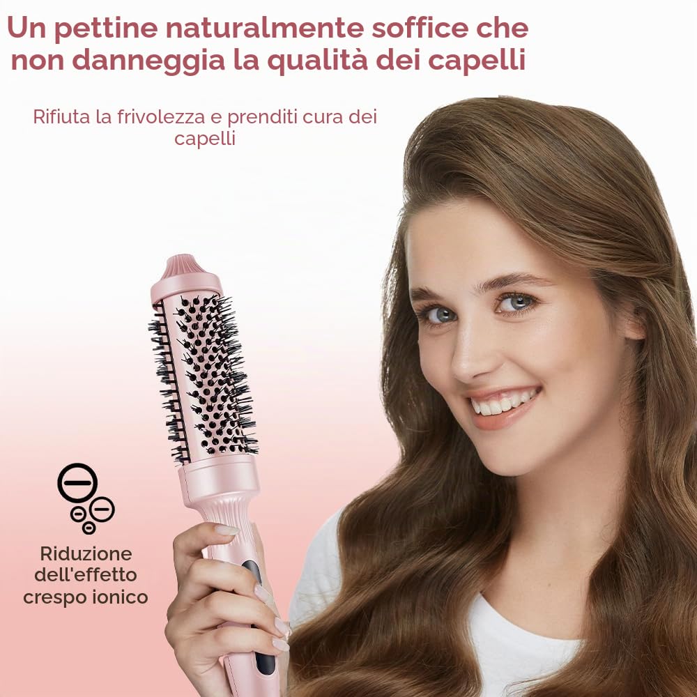Spazzola Termica per Capelli, Thermal Brush 38 mm, Spazzola Lisciante Arricciacapelli, Spazzola Rotonda Riscaldata di Temperature Regolabile con Cavo 2 m per Capelli Lisci, Ricci, Dual Voltage