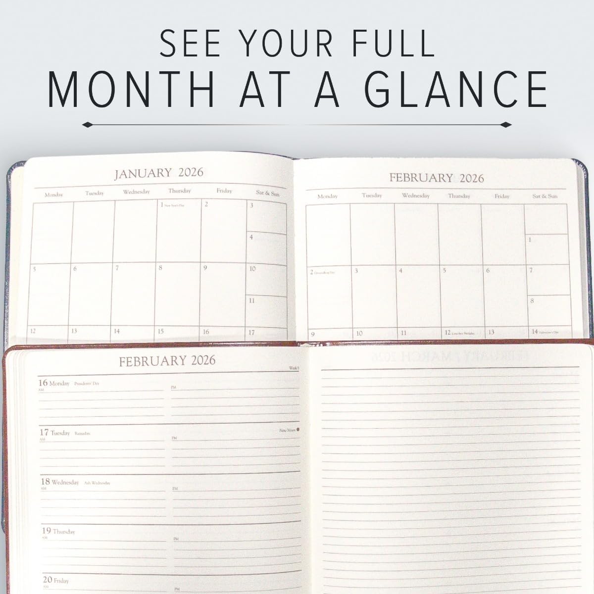 Gallery Leather Academic Planner 2025-2026, Teacher and Student Weekly Monthly Planner, Elegantly Bound Calendar with Gold-Gilded Page Edges, 18 Months - Caribbean Sea Glass - 9x7"