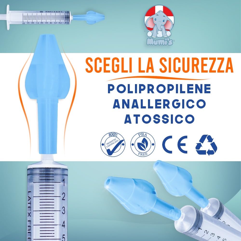 Mumi's 4 olive per lavaggi nasali 4 siringhe maxi 20ml per lavaggi nasali bambini e adulti dispositivo medico CE (4 siringhe 4 olive)