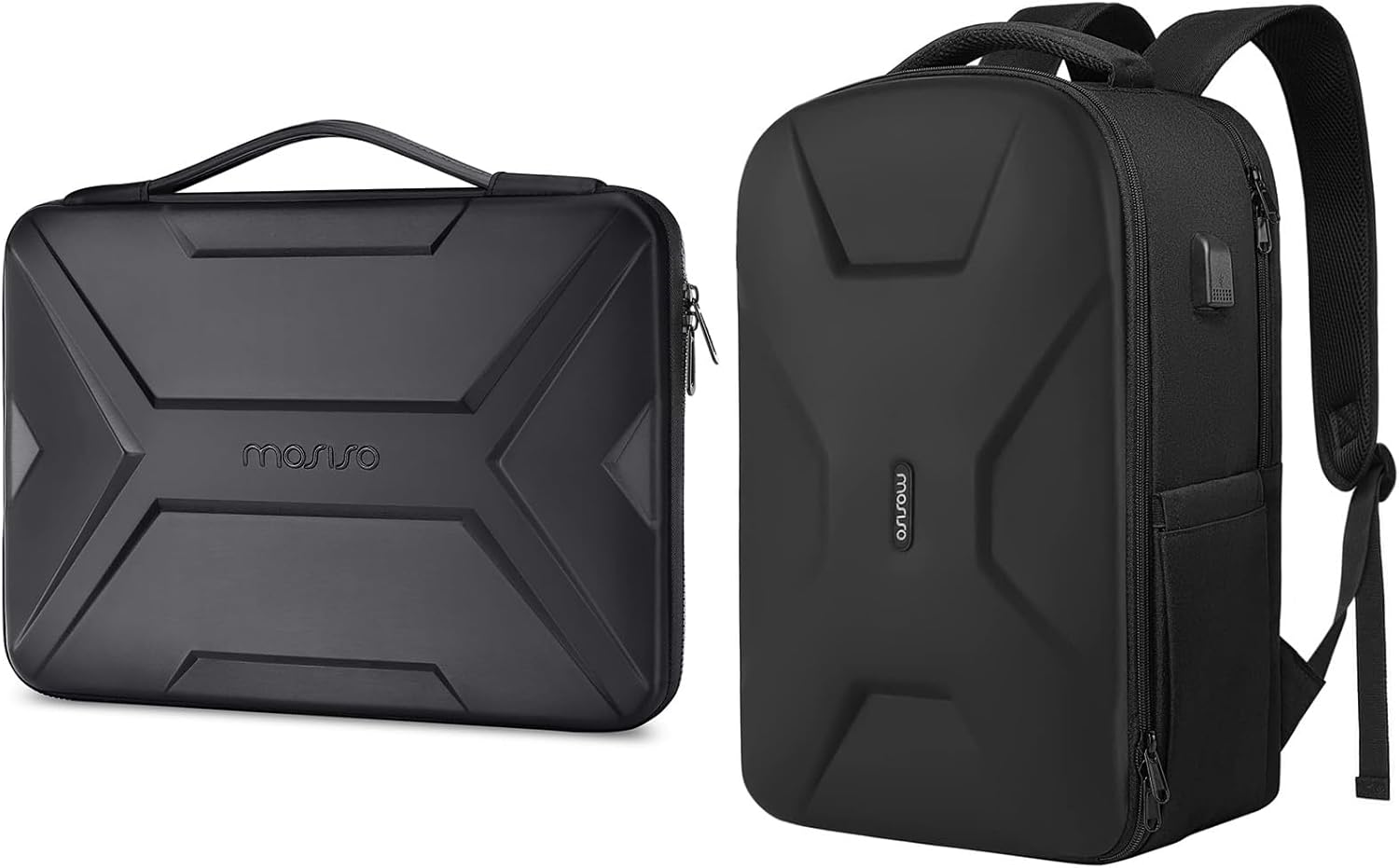 MOSISO Laptop Sleeve 15.6 inch, Geometric EVA Computer Bag Carrying Case with Handle Compatible with MacBook Pro 16, HP, Dell, Lenovo, Asus Notebook & 35L Laptop Backpack with USB Charging Port, Black