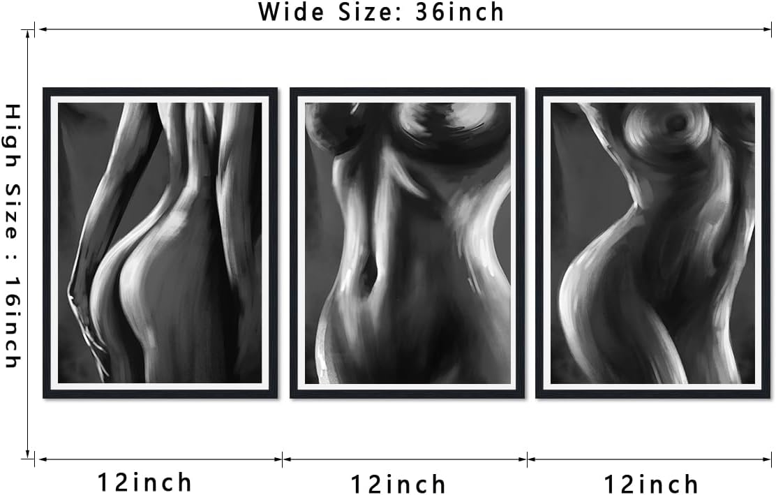 Yeesjoee Sexy Wall Art for Bedroom Naked Girl Picture Wall Art Sexy Poster Body Art Canvas Print for Bathroom Hotel Home Decoration, 12”x 16”x 3Pcs